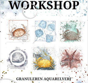 Workshop Annelies Sanders en Geralda Jansen: Granuleer aquarelverf i.c.m. stempels