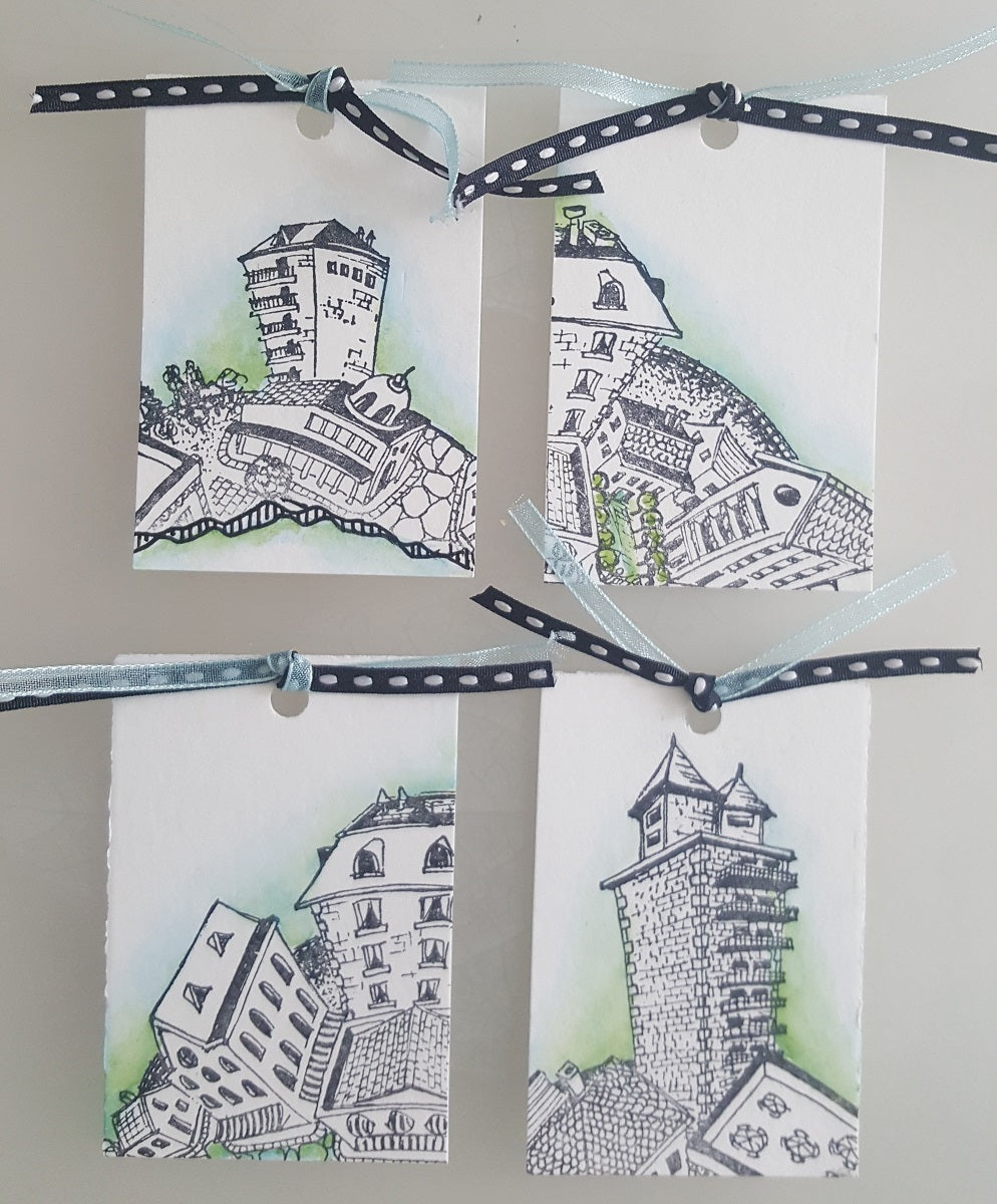 Stadslandschap – grote stempel, kleine kaartjes - Hermine Koster - 3NL