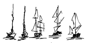 5 bootjes / boten / schepen op een rij, serie 1 - 21152