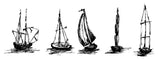 5 bootjes / boten / schepen op een rij, serie 2 - 21154